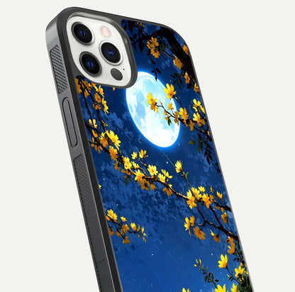 Golden Night Glow Glass Case for iPhone 12 Pro close-up angled shot showing shimmer texture and light reflection
