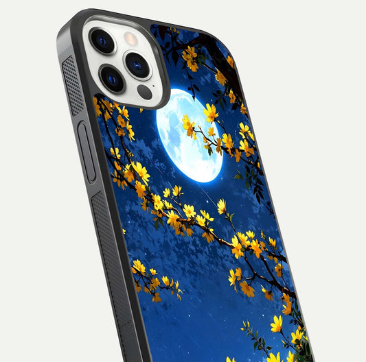 Golden Night Glow Glass Case for iPhone 12 Pro close-up angled shot showing shimmer texture and light reflection