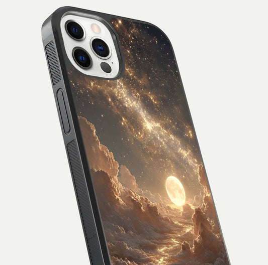 Golden Sky Dream Glass Case for iPhone 12 Pro close-up angled shot showing gradient tones and reflection polish