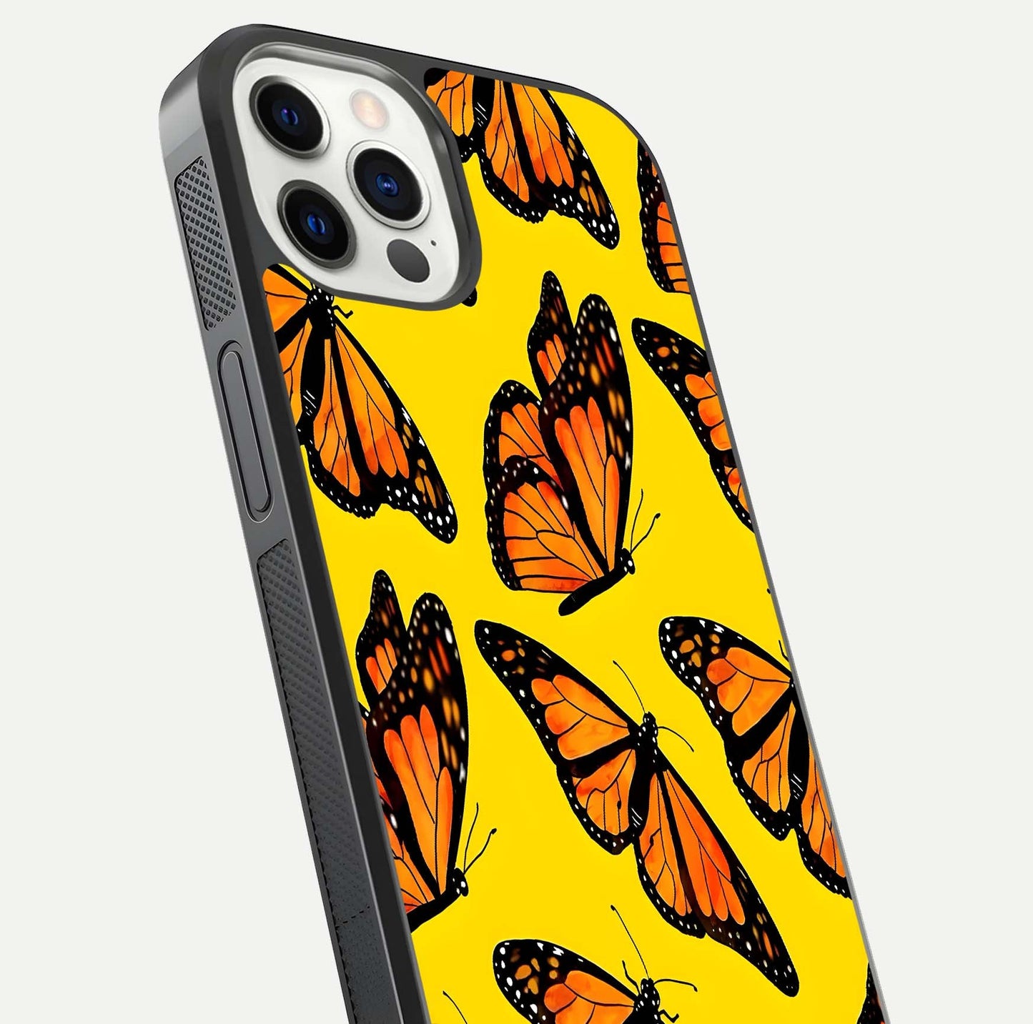 Golden Wing Flight Glass Case for iPhone 12 Pro close-up angled shot showing metallic wing texture and shine detail