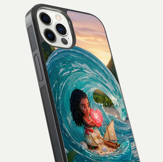 Heart of Ocean Glass Case for iPhone 12 Pro close-up angled shot showing blue tones and reflection shine