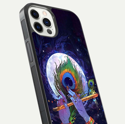 Krishna Hands Art Glass Case for iPhone 12 Pro close-up angled shot showing detailed hand design and shine