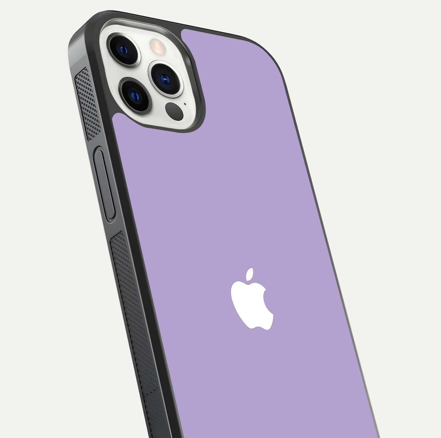Lavender Soft Minimal Glass Case for iPhone 12 Mini close-up angled shot showing clean color texture and shine