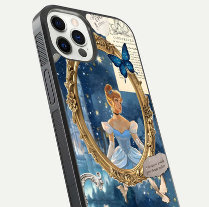 Midnight Queen Glass Case for iPhone 12 Pro close-up angled shot featuring crown motif and gloss reflection