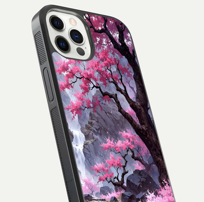 Pinkish Scenery Glass Case for iPhone 12 Pro close-up angled shot showing reflection and gradient color blend