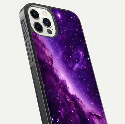 Purple Shade Sky Glass Case for iPhone 12 Pro close-up angled shot highlighting color gradient and reflection