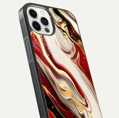 Red & White Marble Glass Case For iPhone 12 Pro