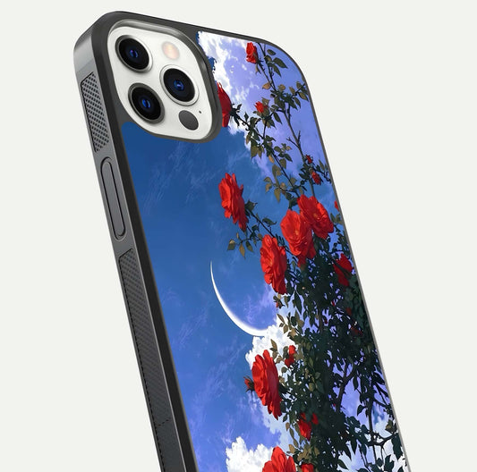Rose Drift Flowers Glass Case for iPhone 12 Pro close-up angled shot highlighting floral texture and reflection