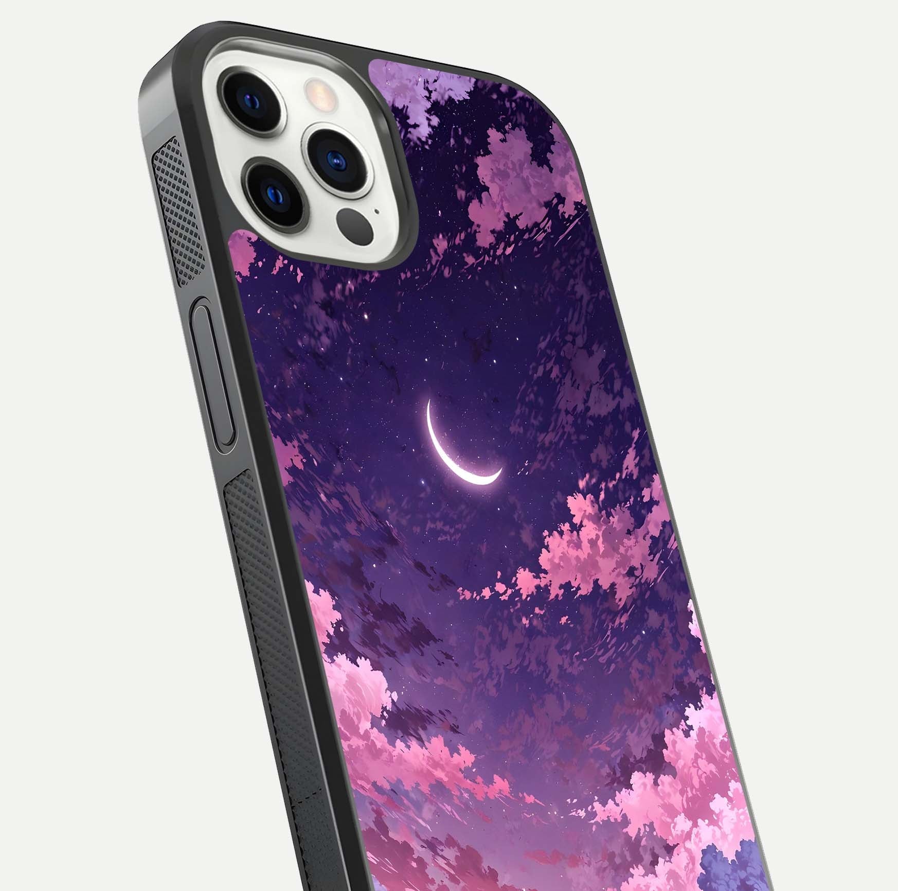 Sky Drift Clouds Glass Case for iPhone 12 Pro close-up angled shot highlighting cloud texture and reflection