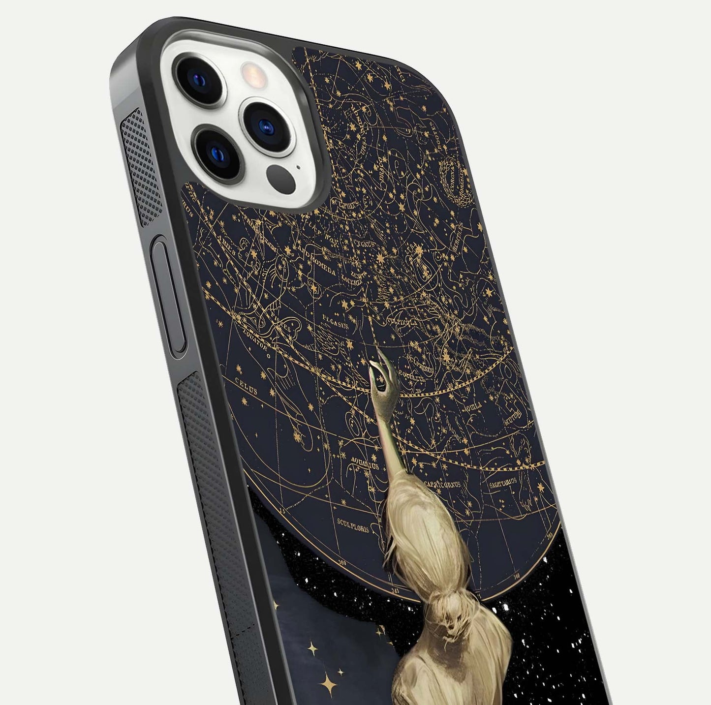Taylor Swift Girl Glass Case for iPhone 12 Pro close-up angled shot highlighting texture and HD reflection