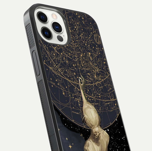 Taylor Swift Girl Glass Case for iPhone 12 Pro close-up angled shot highlighting texture and HD reflection