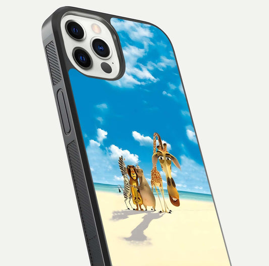 Tropical Fun Squad Glass Case for iPhone 12 Pro close-up angled shot highlighting vibrant tones and texture
