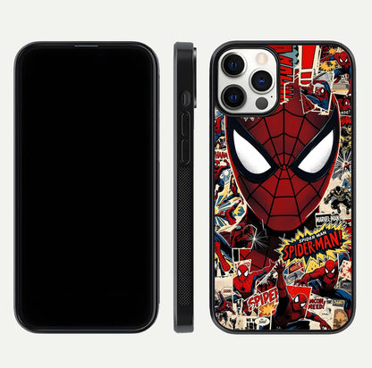 Aesthetic Wonder Spider Glass Case for iPhone 16 Pro dual-view layout showing premium glass shine and strong edge design