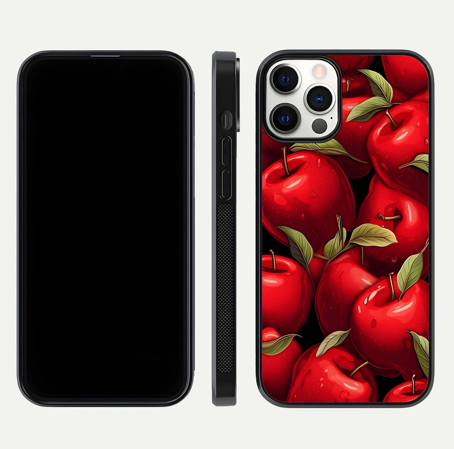 Apple Pattern Glass Case for iPhone 12 Mini front and back layout highlighting clean lines and protective glass finish