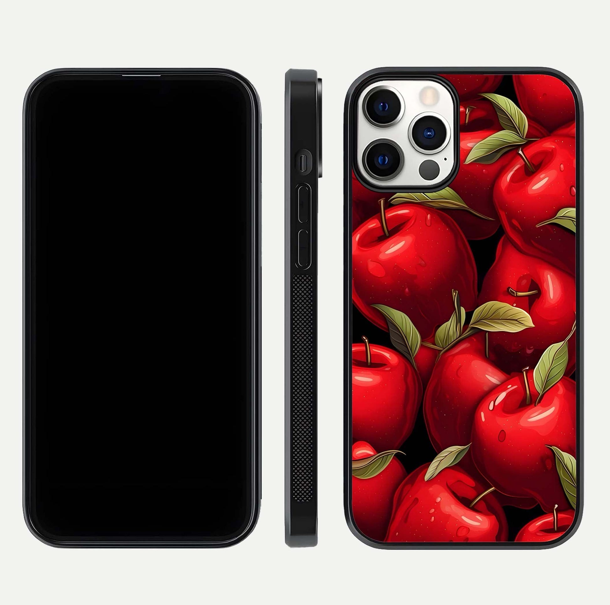 Apple Pattern Glass Case for iPhone 12 Mini front and back layout highlighting clean lines and protective glass finish