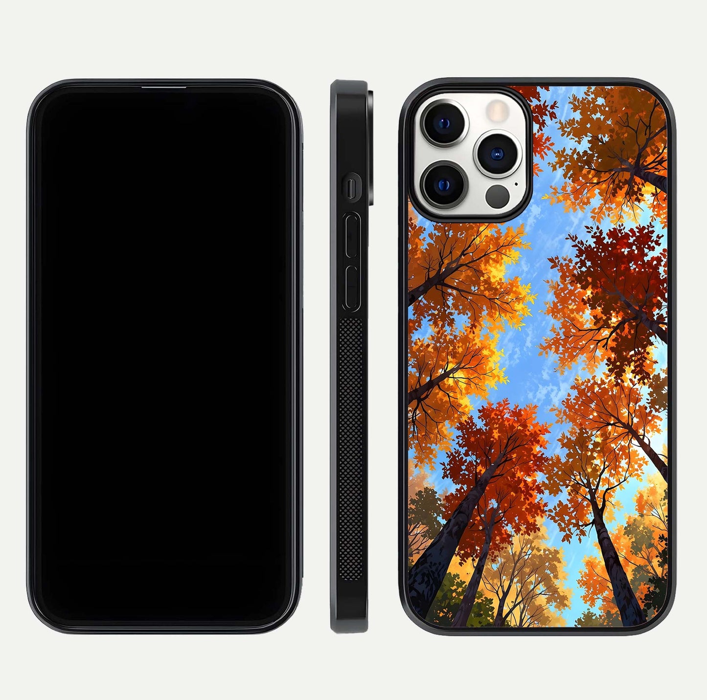 Autumn Sky Rise Glass Case for iPhone 16 Pro front and back layout showing sky print and edge smoothness