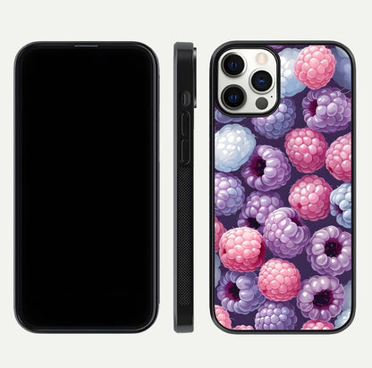 Berry Candy Pop Glass Case for iPhone 12 Pro front-and-back layout showing colorful pattern and sleek protective frame