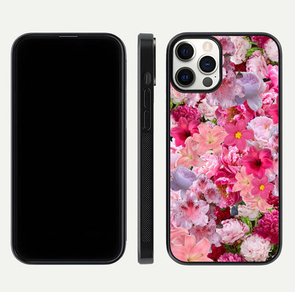 Bloom Crush Fantasy Glass Case for iPhone 12 Pro dual-view layout highlighting edges and premium shine