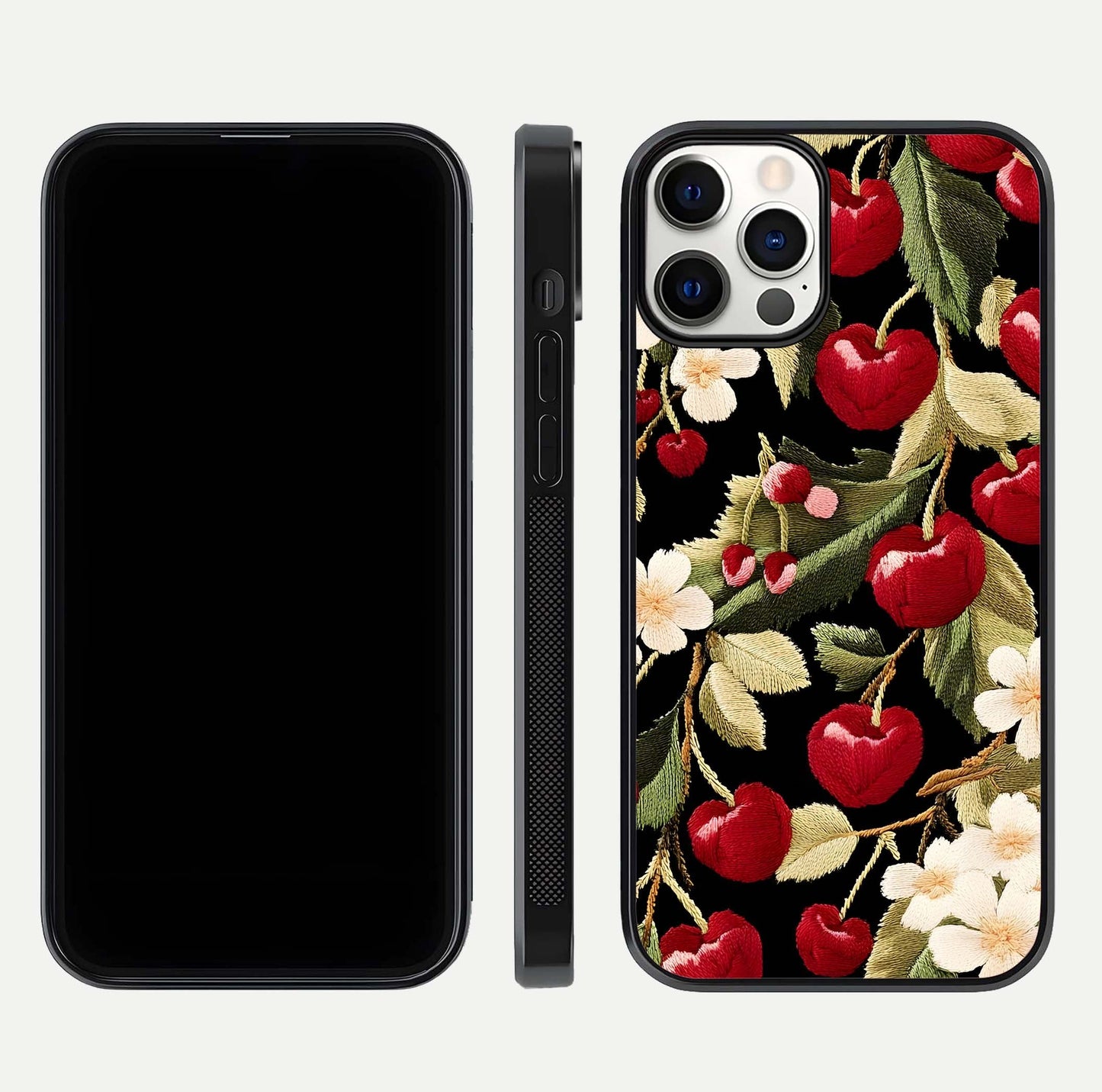 Bloom Thread Art Glass Case for iPhone 12 Pro front-and-back layout showing smooth edges and high-clarity print