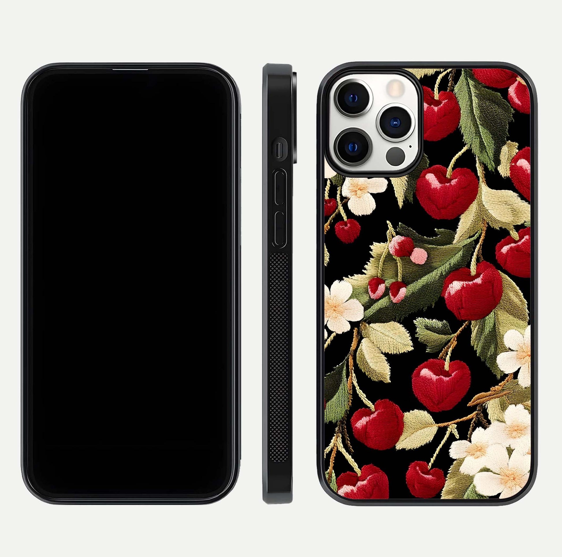 Bloom Thread Art Glass Case for iPhone 12 Pro front-and-back layout showing smooth edges and high-clarity print