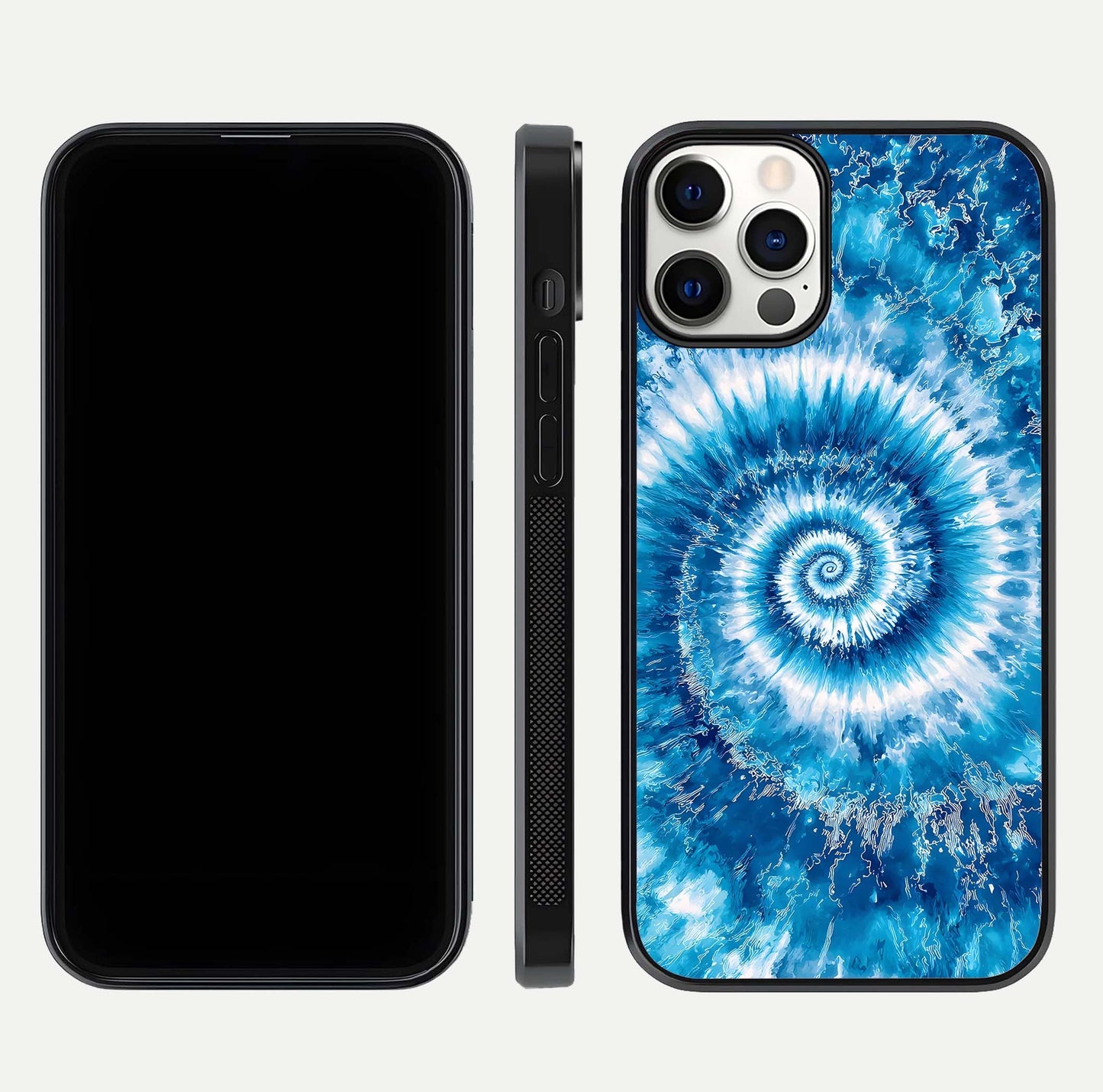 Blue Galaxy Wave Glass Case for iPhone 12 Pro front-and-back layout showing gradient flow and shine clarity