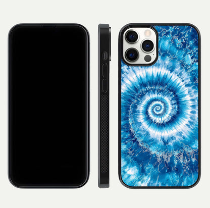 Blue Galaxy Wave Glass Case for iPhone 12 Pro front-and-back layout showing gradient flow and shine clarity