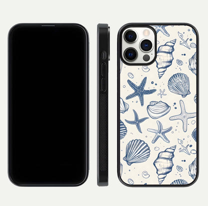Blue Ocean Outline Glass Case for iPhone 12 Pro front-and-back layout showing minimal wave design and HD gloss