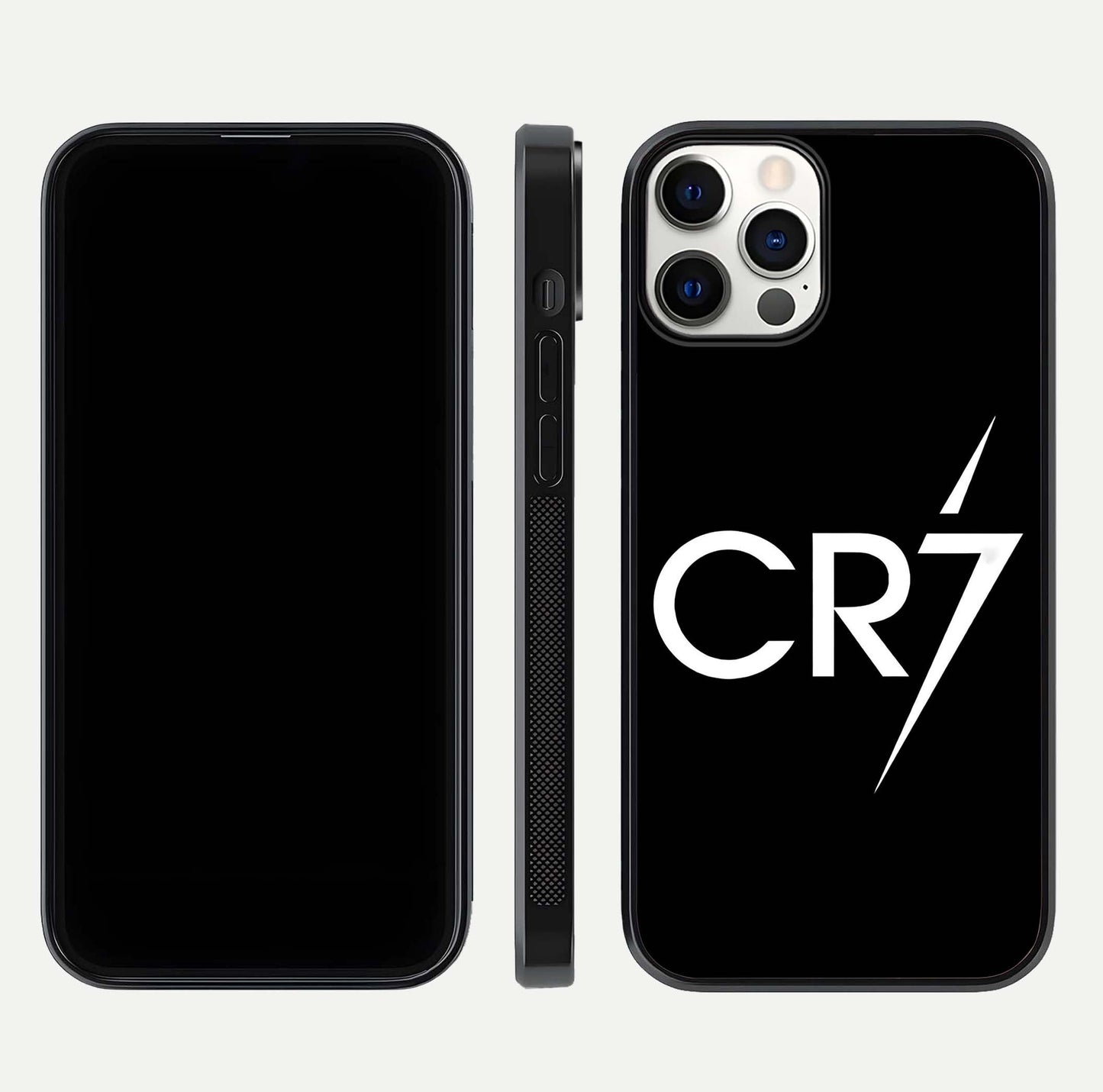 CR7 Elite Strike Glass Case for iPhone 12 Pro dual-view layout showing sport tones and edge clarity