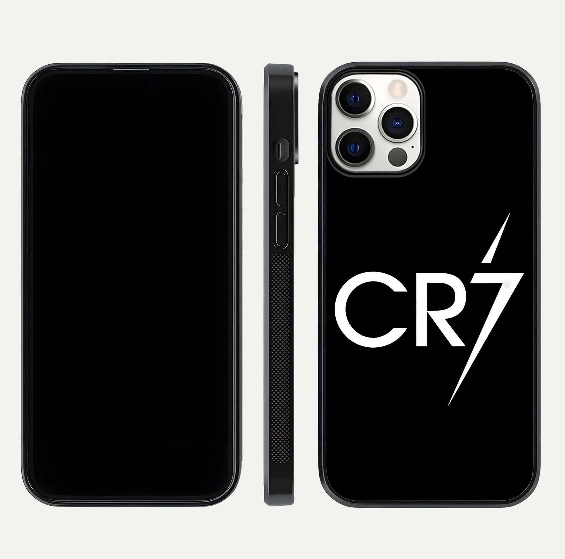 CR7 Elite Strike Glass Case for iPhone 12 Pro dual-view layout showing sport tones and edge clarity