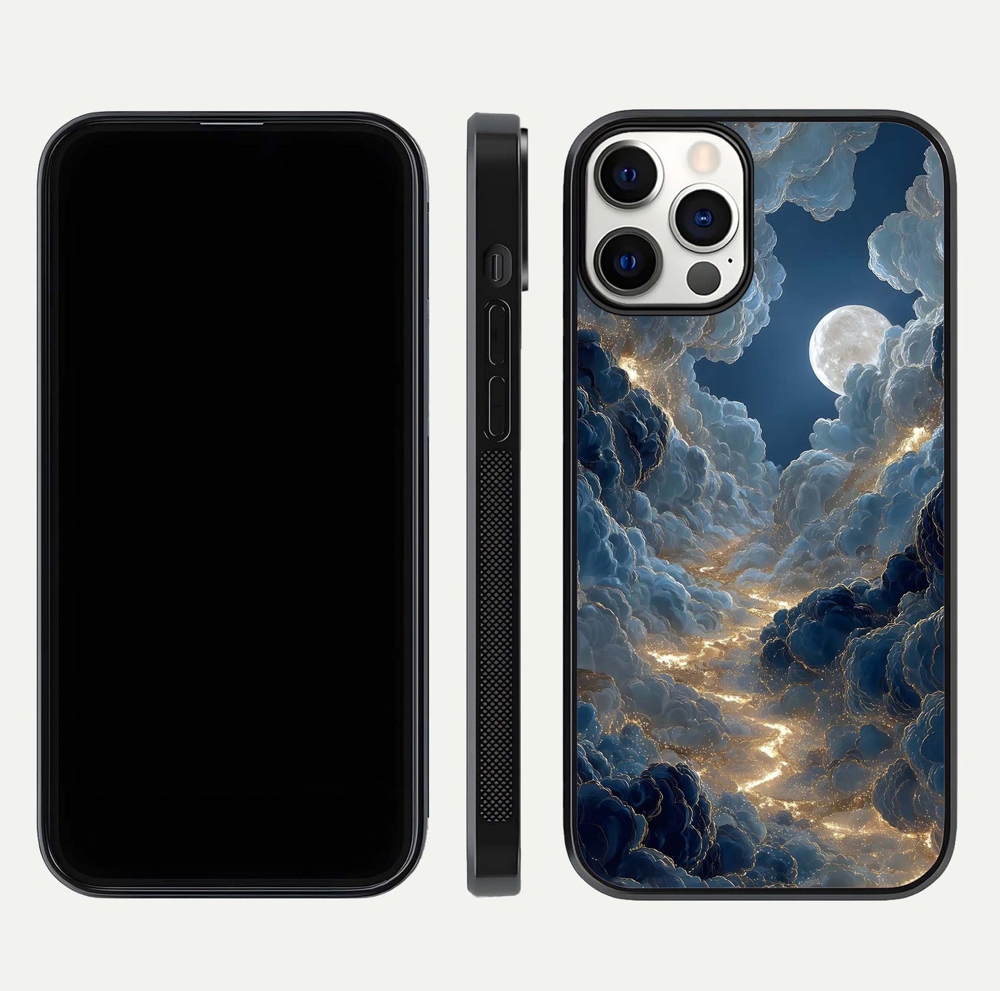 Celestial Cloud Road Glass Case for iPhone 12 Pro front-and-back layout displaying balance between light and depth