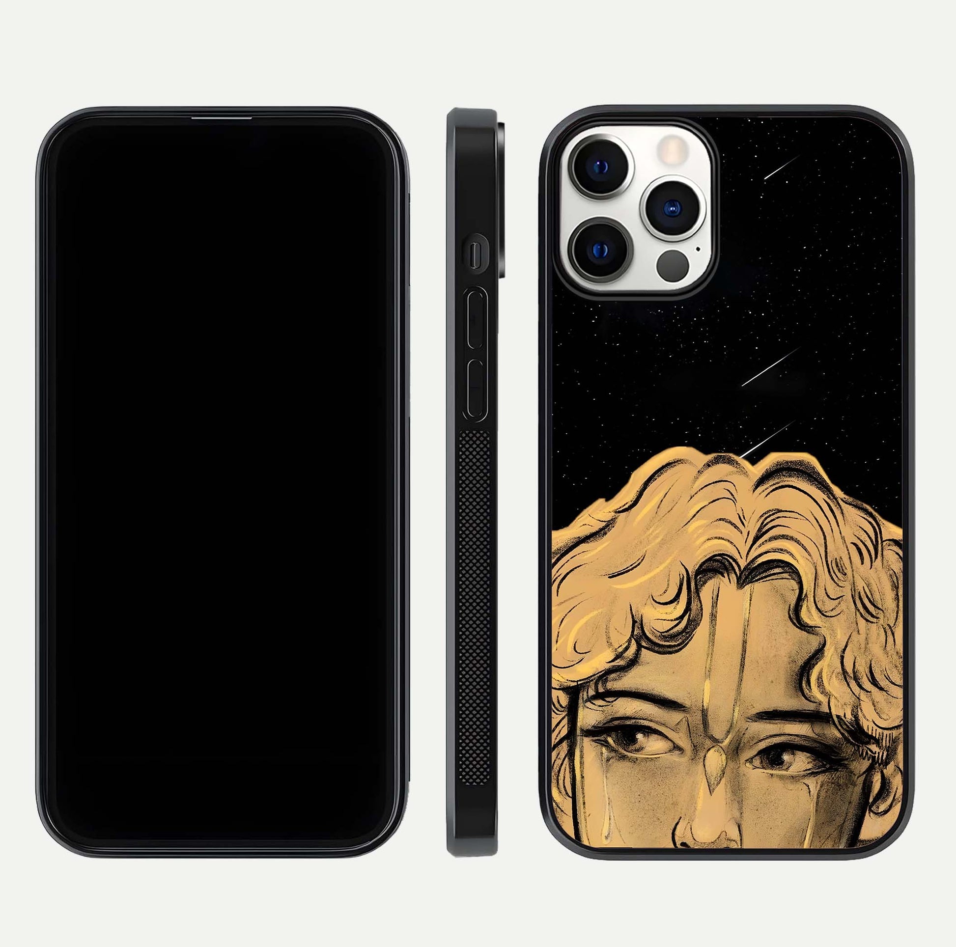 Celestial God’s Plan Glass Case for iPhone 12 Pro front & back layout showing smooth finish and spiritual art