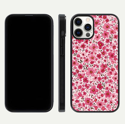 Cherry Blossom Charm Glass Case for iPhone 12 Pro dual-view layout showing elegant floral balance and HD gloss