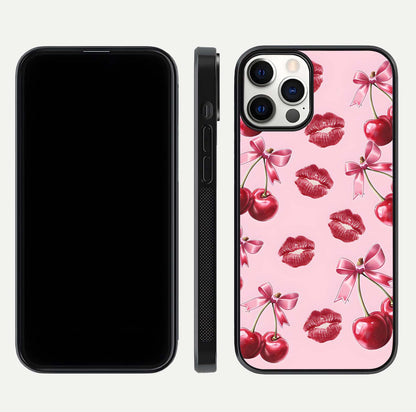 Cherry With Lips Glass Case for iPhone 12 Pro front-and-back layout displaying detailed design and glass finish