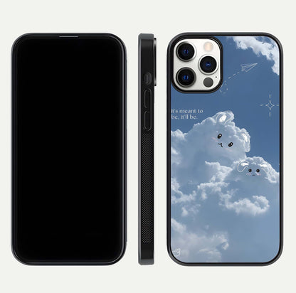 Cloud Bunny Dreams Glass Case for iPhone 12 Pro dual-view layout displaying aesthetic tones and smooth polish