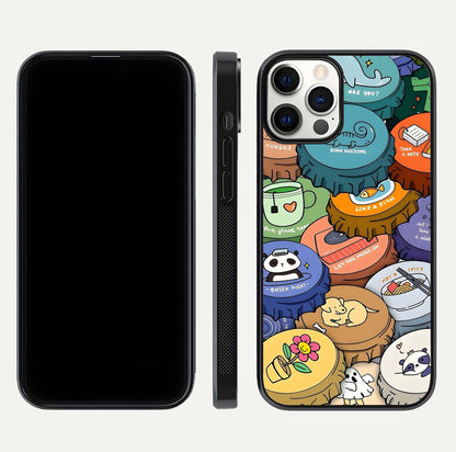 Coins Patterns Glass Case for iPhone 12 Pro dual-view layout displaying elegant art and glass clarity