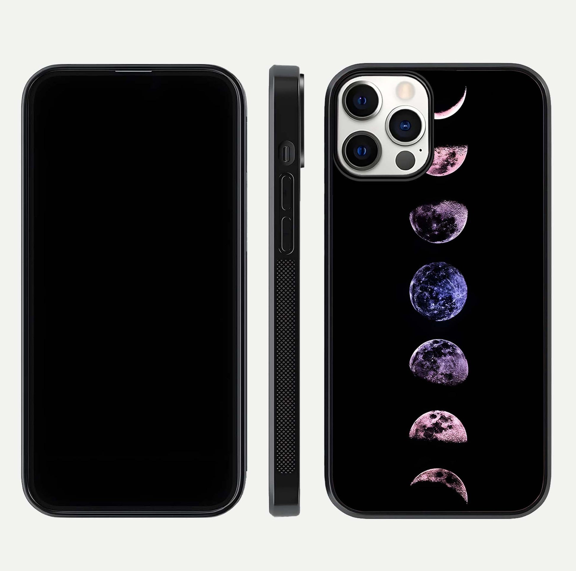 Crimson All Planets Glass Case for iPhone 12 Pro dual-view layout displaying crimson tones and curved edges