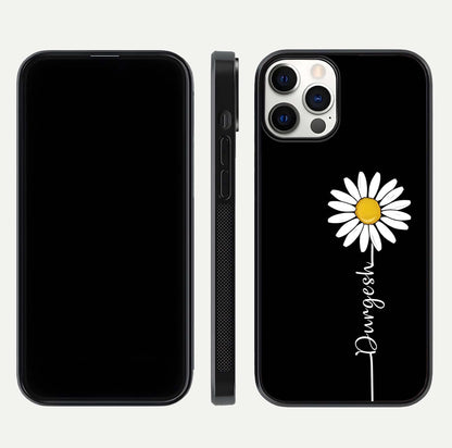 Custom Name White Flower Glass Case for iPhone 12 Pro dual-view layout showing elegant floral tone and curved edge finish