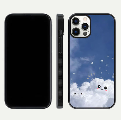 Cute Blossom Cloud Glass Case for iPhone 12 Pro dual-view layout displaying cute floral clouds and polished edge