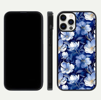 Cute Floral Patterns Glass Case for iPhone 12 Pro dual-view layout displaying HD floral print and curved edges