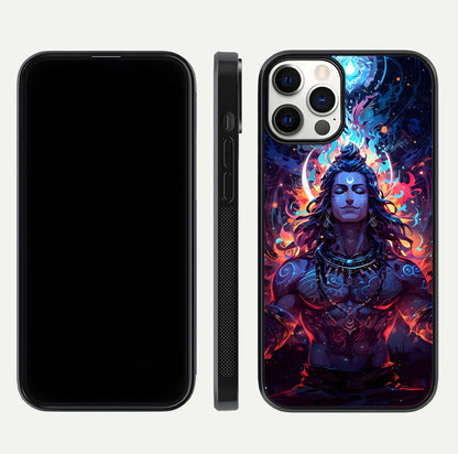 Divine Fire Shiv Glass Case for iPhone 12 Pro dual-view layout displaying HD deity print and curved edges