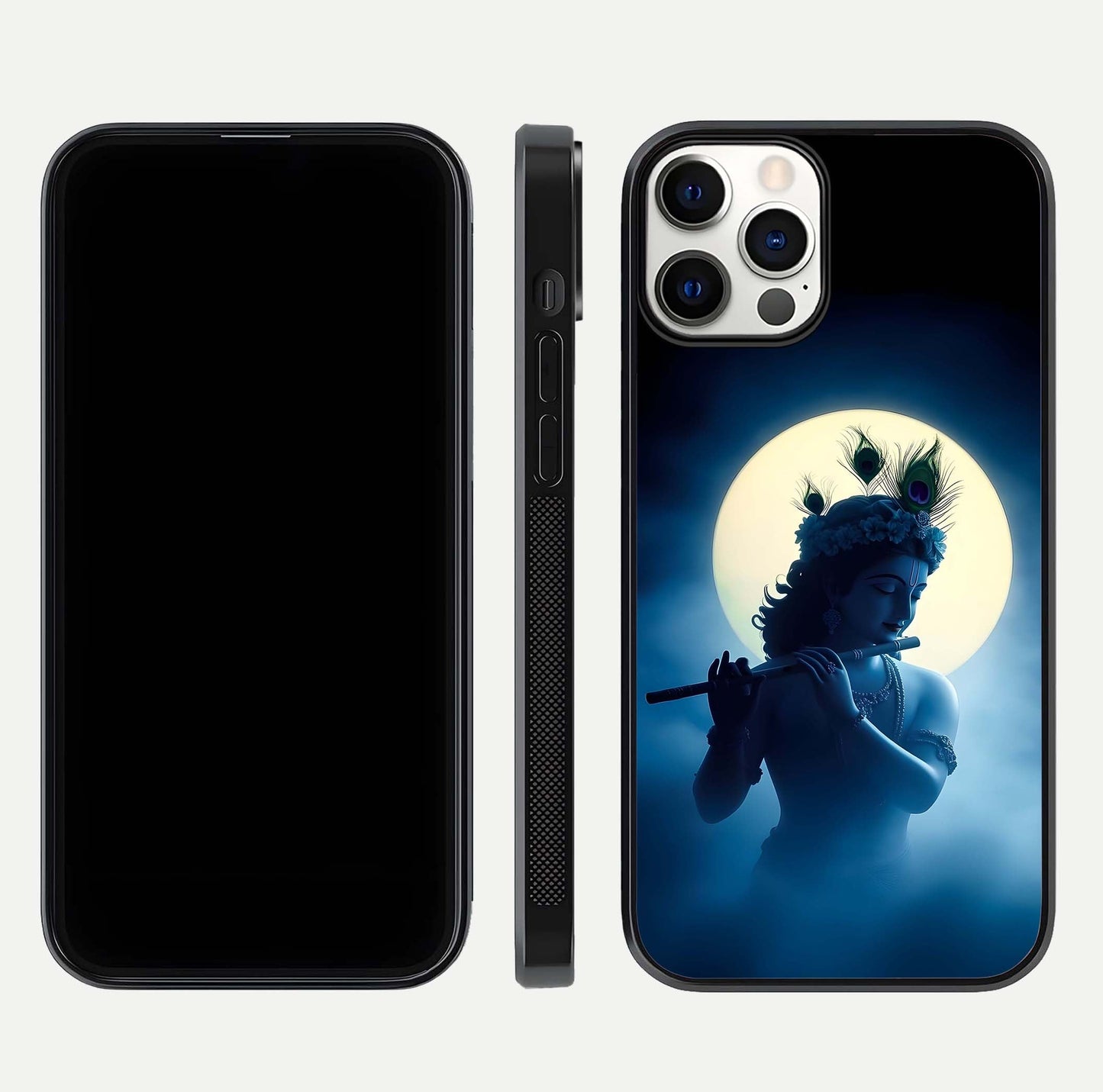 Divine Moon Flute Glass Case for iPhone 12 Pro dual-view layout displaying soft night tones and curved polish