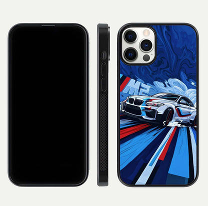 Drift Power Rush Glass Case for iPhone 12 Pro dual-view layout displaying dynamic motion art and HD gloss