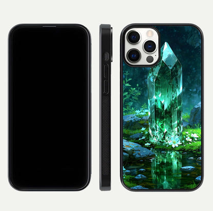 Emerald Light Crystal Glass Case for iPhone 12 Pro dual-view layout displaying gem-like tones and polished edge