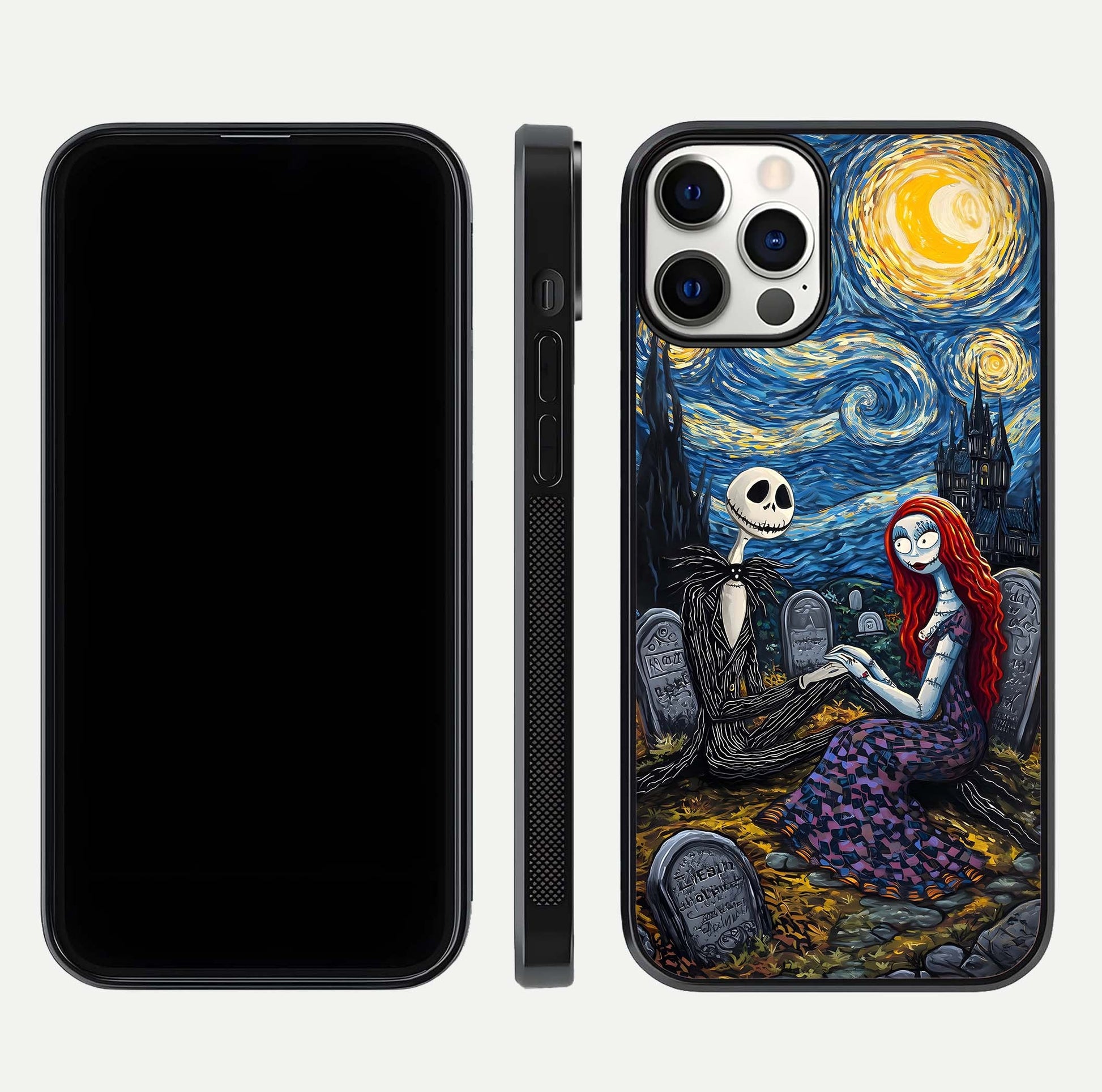 Eternal Night Love Glass Case for iPhone 12 Pro dual-view layout displaying HD art and curved polish