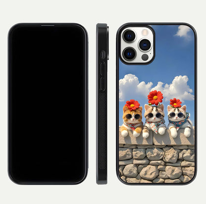 Floral Kitty Squad Glass Case for iPhone 12 Pro dual-view layout displaying vibrant tones and smooth edges