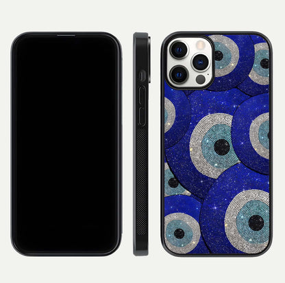 Galaxy Eye Flow Glass Case for iPhone 12 Pro front and back view layout displaying cosmic art and curved glass borders