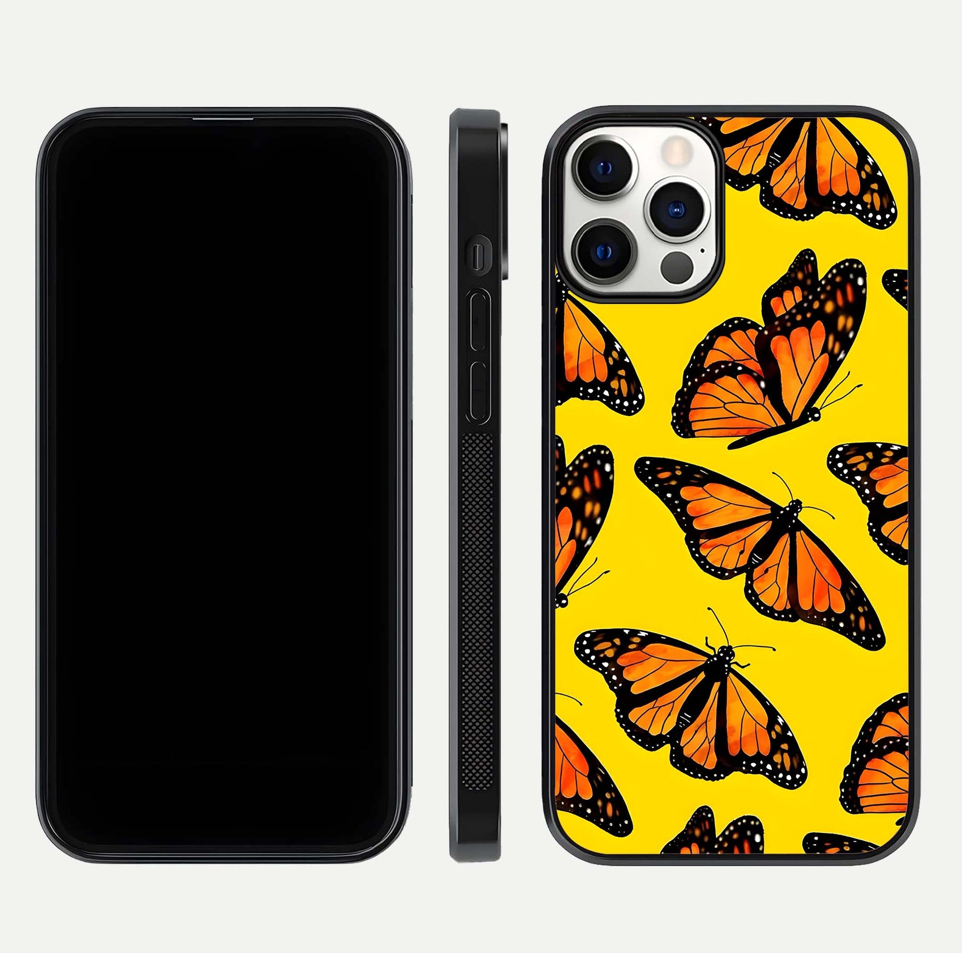 Golden Wing Flight Glass Case for iPhone 12 Pro front and back view layout highlighting graceful lines and curved glass