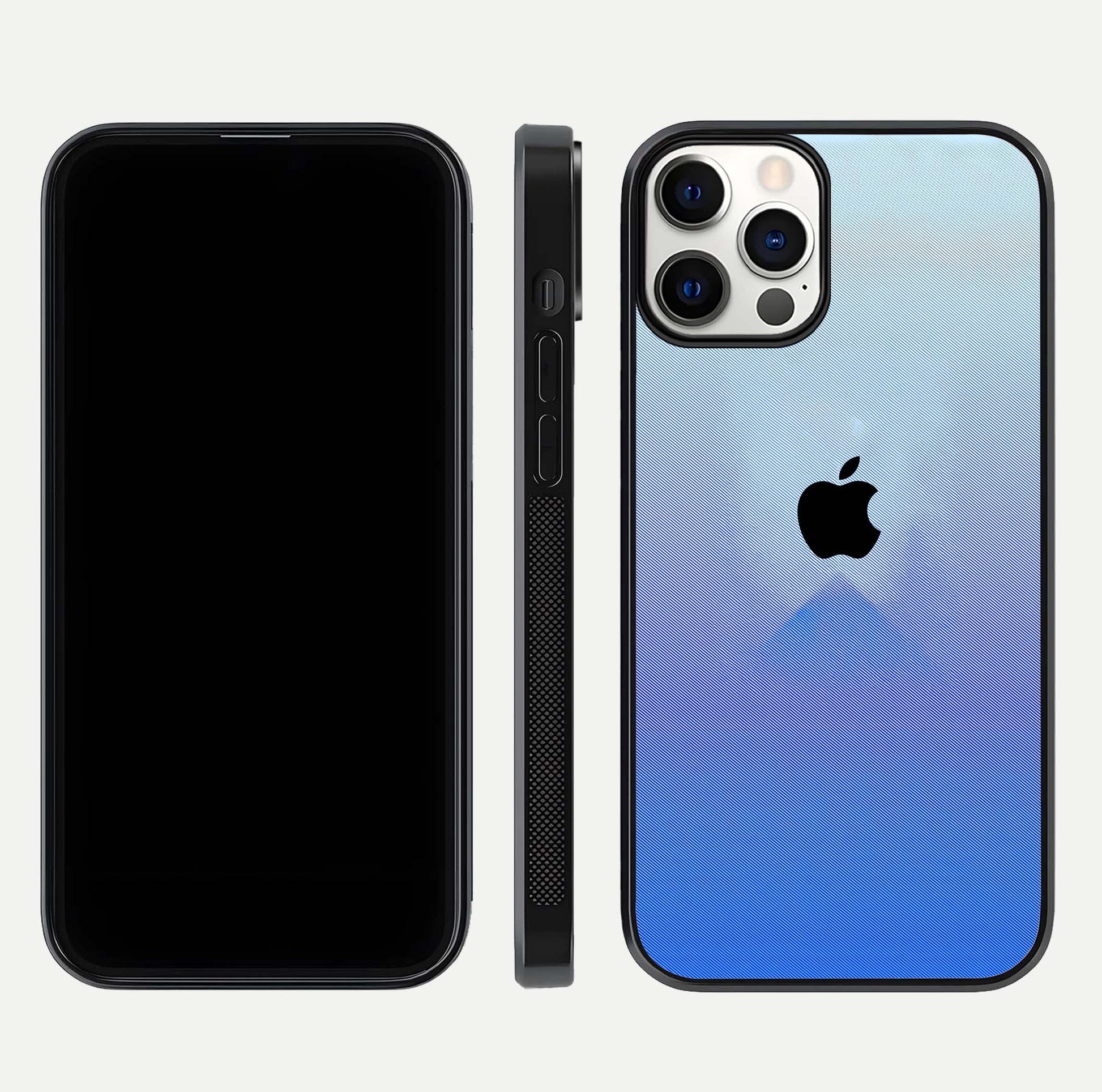 Gradient Apple Vibe Glass Case for iPhone 12 Mini front and back view layout highlighting minimalist Apple design and curved edges