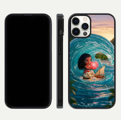 Heart of Ocean Glass Case for iPhone 12 Pro front and back view layout highlighting sea-themed art and curved glass edges