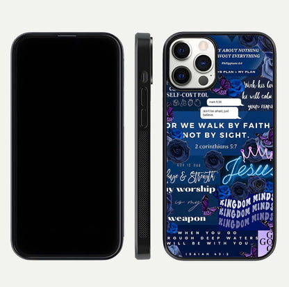 Kingdom Faith Glow Glass Case for iPhone 12 Pro front and back view layout highlighting radiant spiritual design